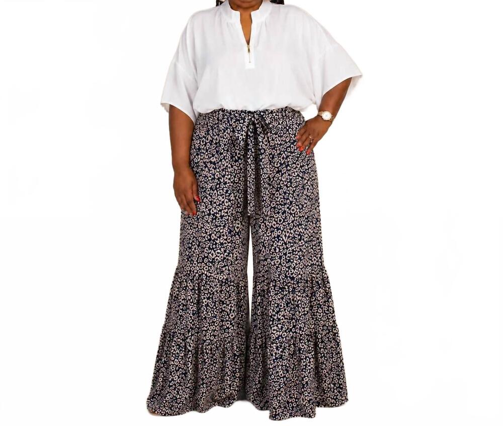 NEW BLUE VELVET cheetah print wide leg pant - plus in navy/cream